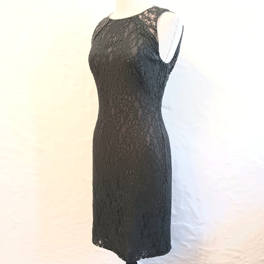 Ralph Lauren Evening gray cotton blend, lace, sleeveless sheath dress. Sz 6.